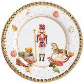 Prato Sobremesa Toys Christmas Natal Branco e Dourado 20cm - Ela Decora